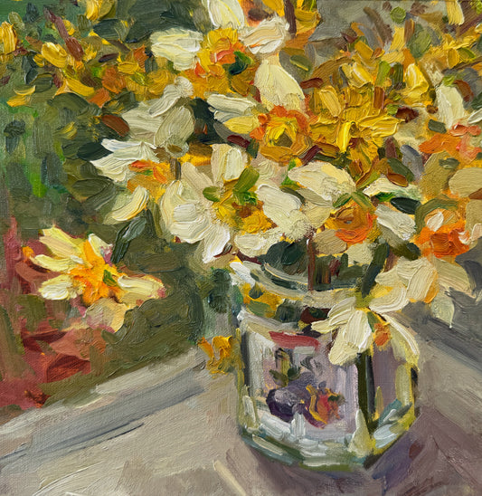 Her Mother's Daffodils |2025| Oil on linen, cradled panel