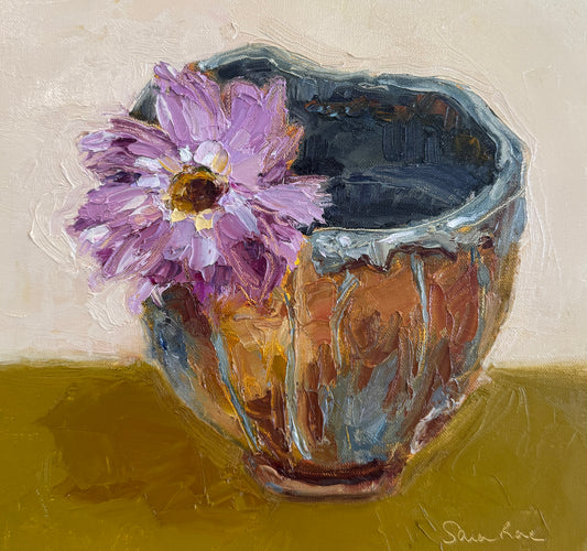 Flowers in Glazed Pottery Bowl |2025| Oil on linen cradled panel