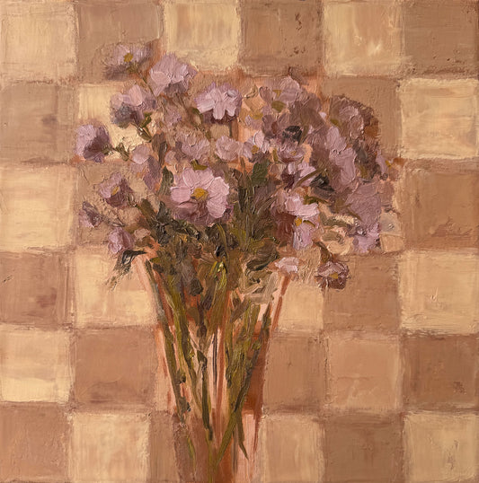 Soft Flowers on Checkers |2024| oil and cold wax on canvas