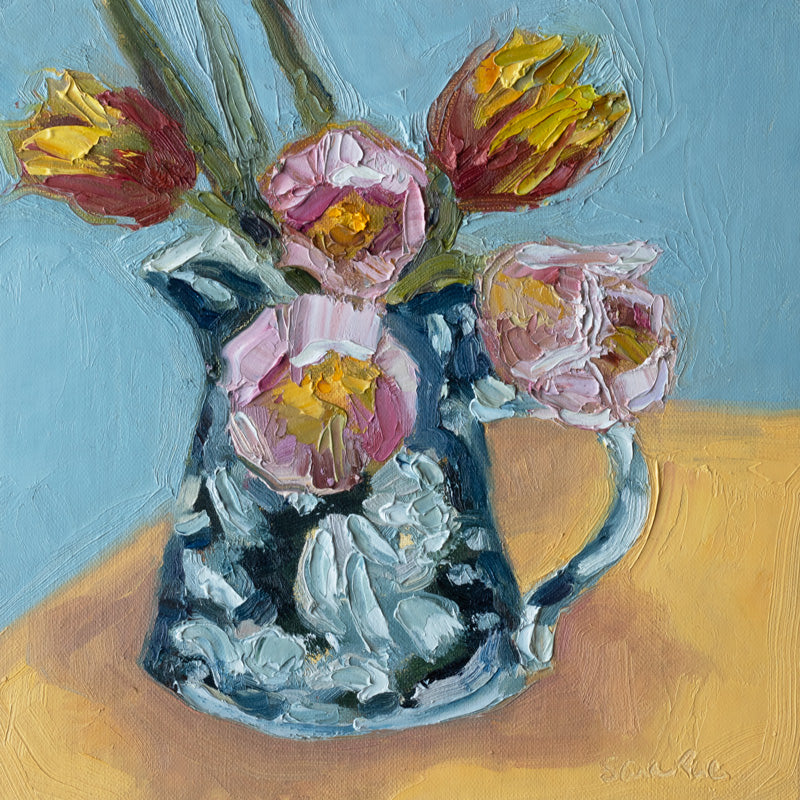 Tulips In Jug |2025| Oil on linen cradled panel