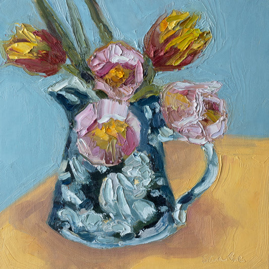 Tulips In Jug |2025| Oil on linen cradled panel