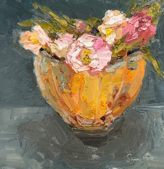 Tulips In Stoneware Bowl |2025| Oil on linen
