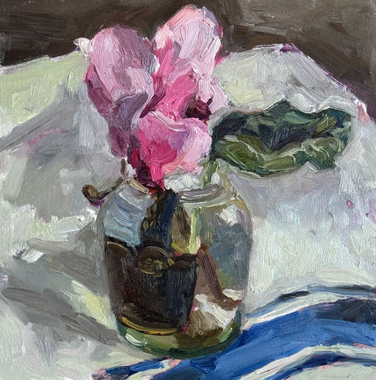 Cyclamen in Mustard Jar |2025| oil on panel