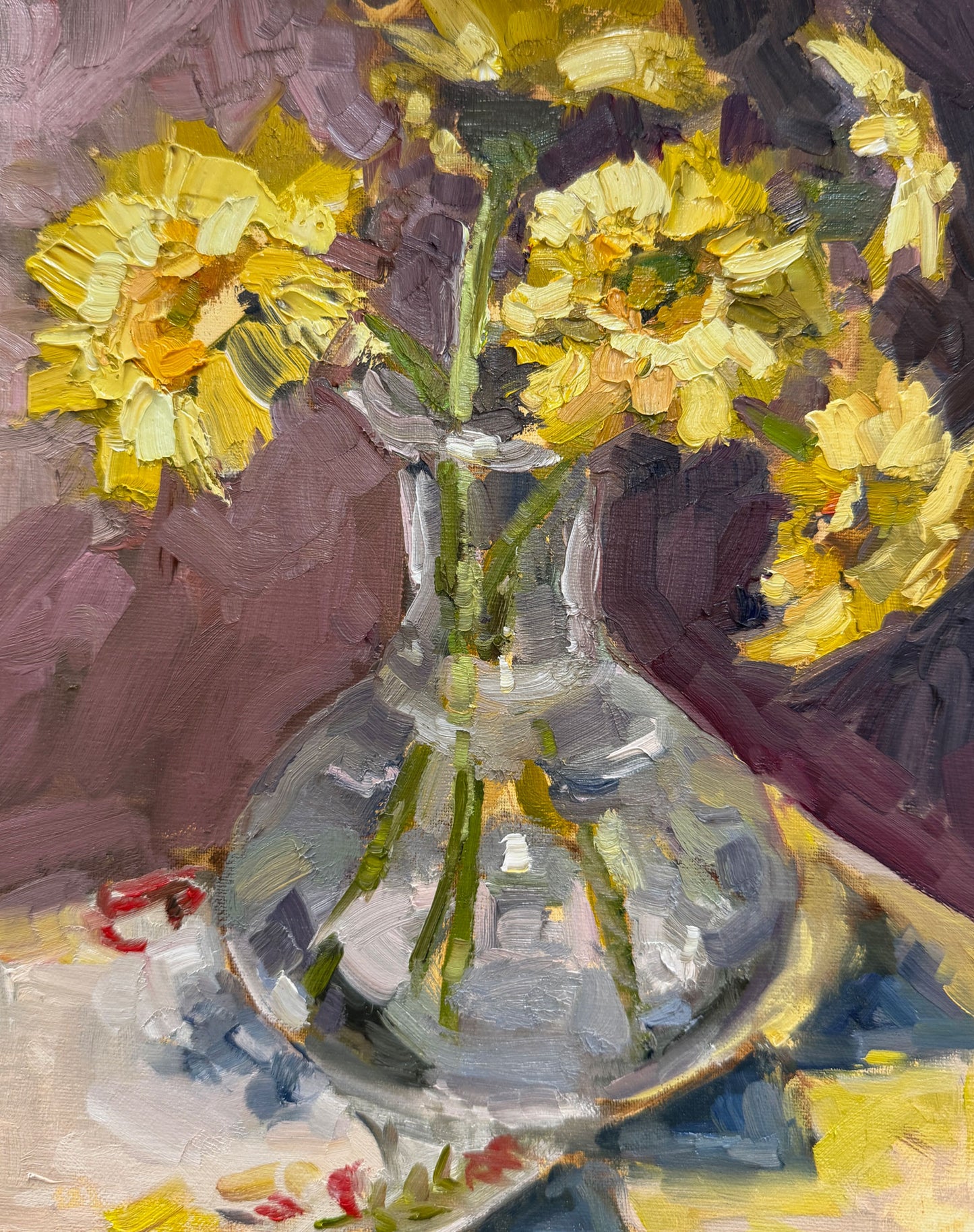 Daisies with Vintage Cloth |2025| Oil on linen panel