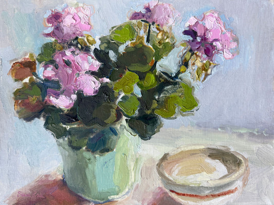 Giglee Print - Geraniums and Striped Bowl