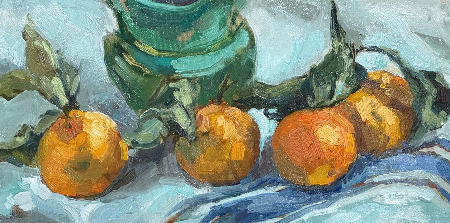 Mandarins and Teal Pot