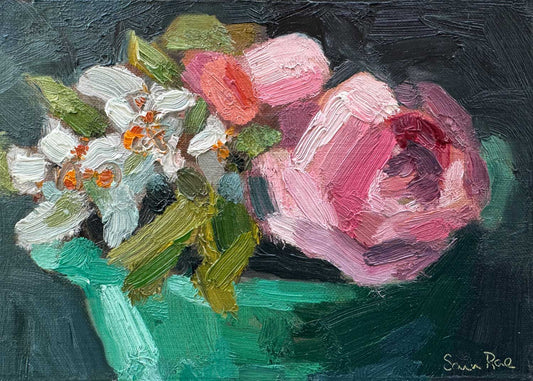 Roses In An Artichoke Bowl |2025| Oil on cradled panel